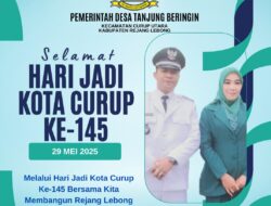 Deri Andrian, S.Pd. Kepala Desa Tanjung Beringin, Kecamatan Curup Utara, Kab.Rejang Lebong Mengucapkan Selamat Hari Jadi Kabupaten Rejang Lebong  ke-145.