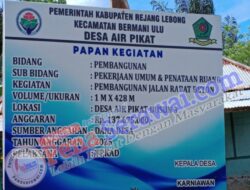 Bersumber Dari ( DANDES ) Tahun 2025, Pemdes Air Pikat, Bangun Jalan Rabat Beton Sepanjang 428 Meter.